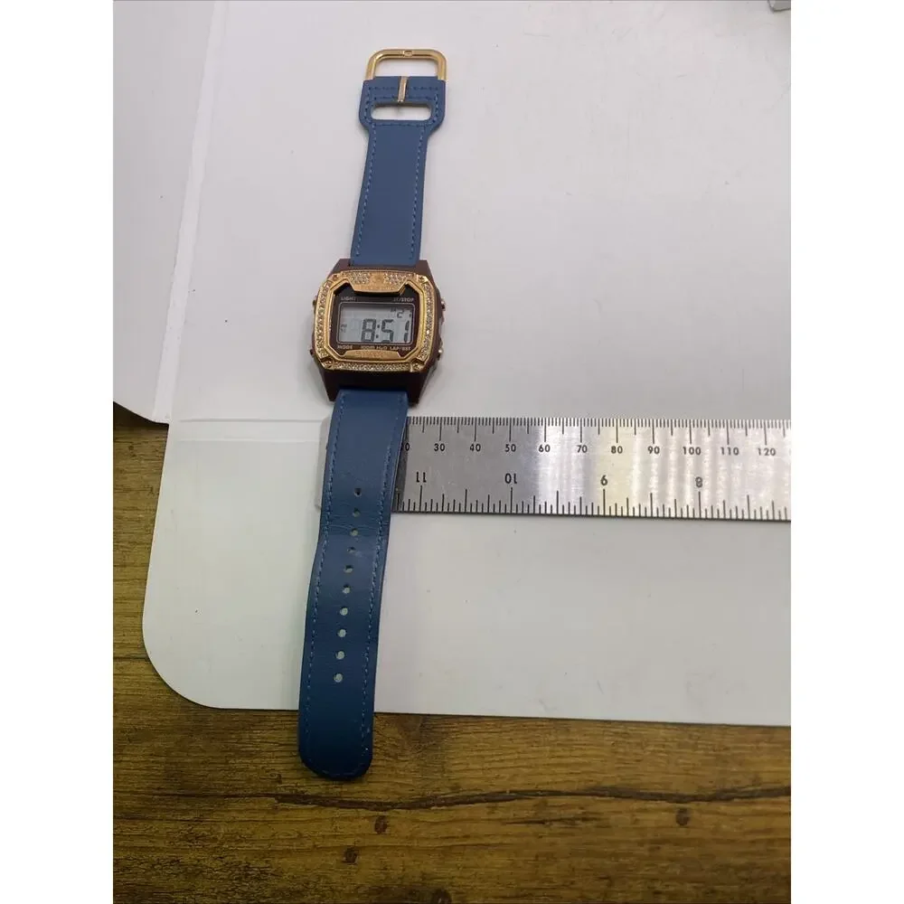 Freestyle Shark Rosegold Rhinestone Blue Leather Band Surfing Watch New Battery